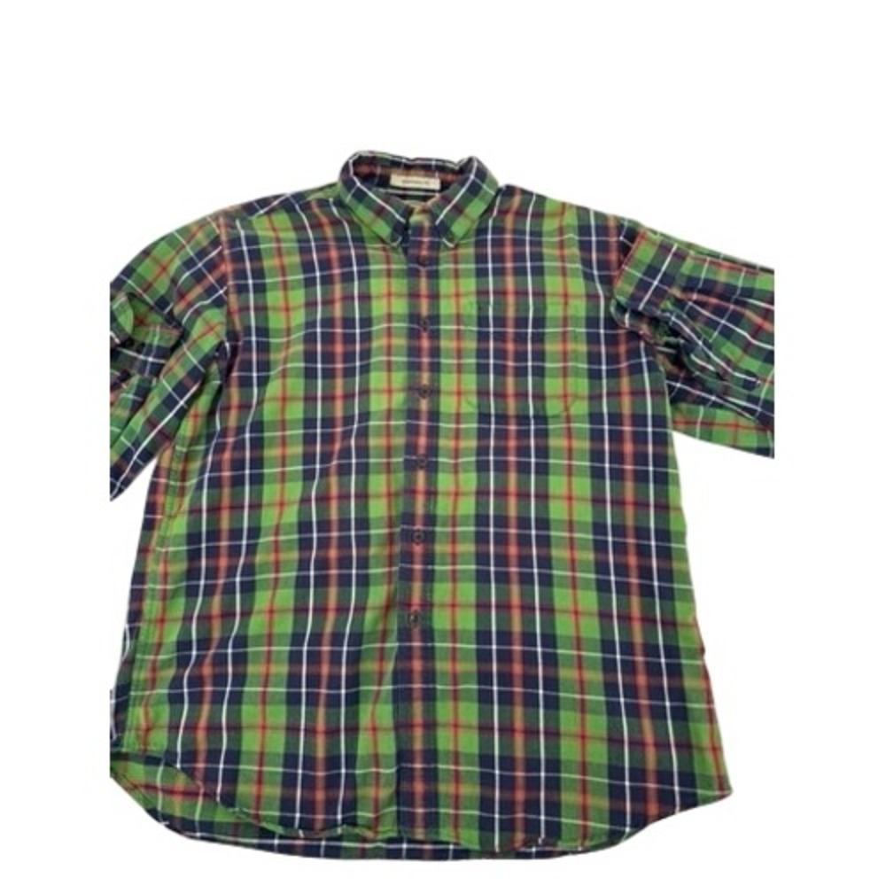 L.L. Bean Flannel Shirt Men Large Green Plaid 228061 Traditional Fit Long Sleeve
